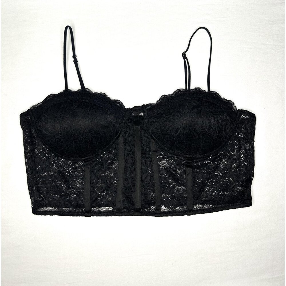 Forever 21 Bustier Corset Top XL Black Lace Underwire Bralette Whimsigoth Summer - Picture 1 of 12
